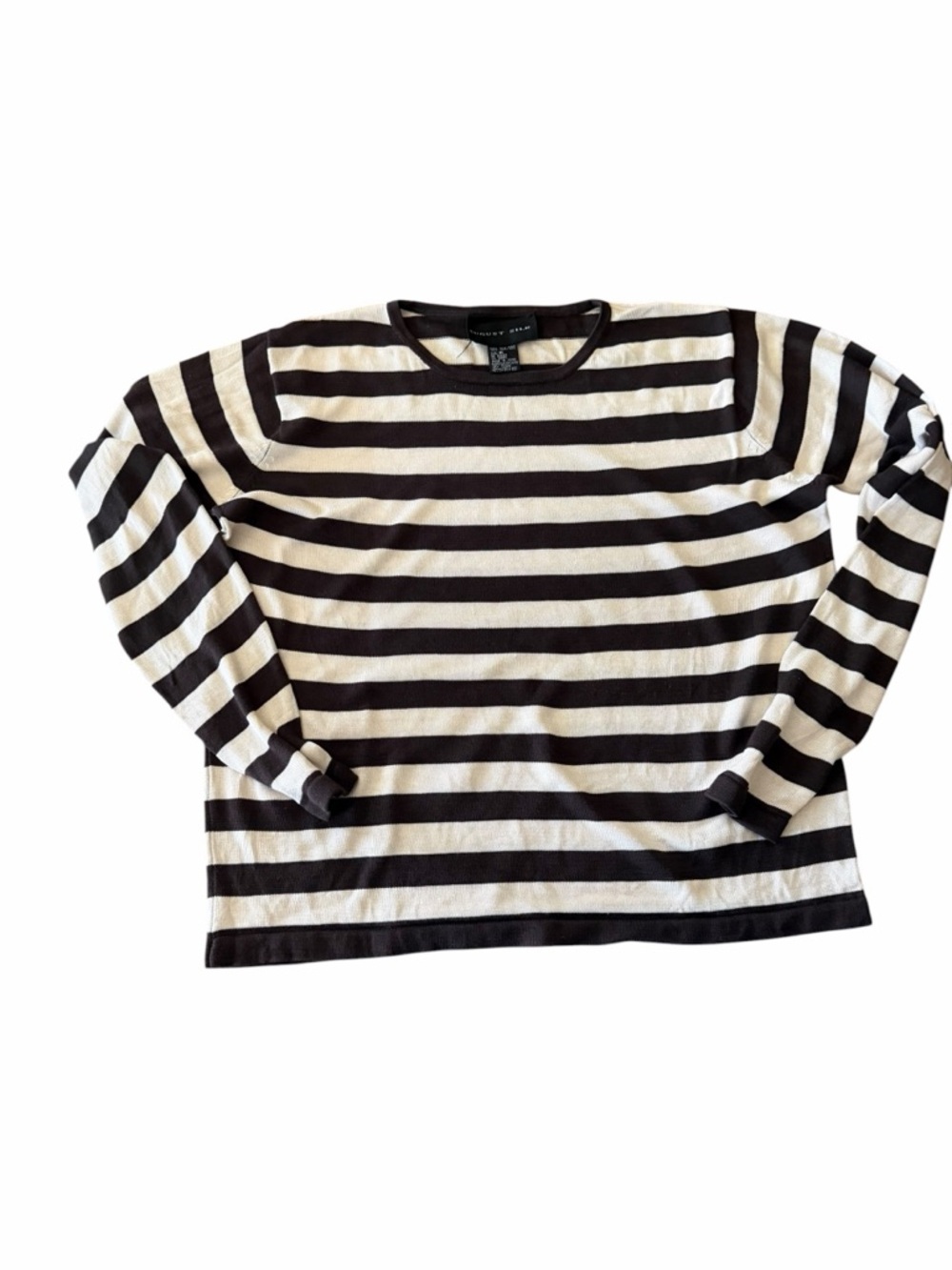 Silk Striped Long Sleeve Top - Brown & Creme M
